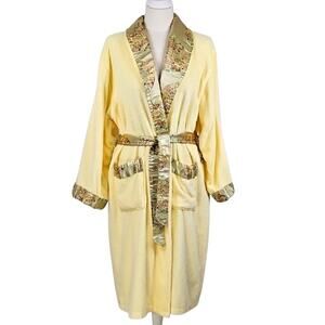 Yellow Terry Cloth Robe with Chinese Patterned Trim Size Large